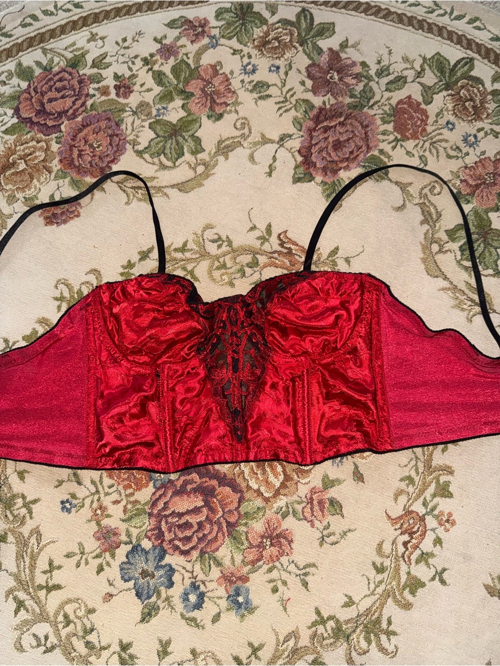 Red Satin Lace-Trim Bustier Top - Women Intimates